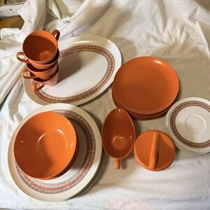 37 PC VTG Royalon Melmac Orange & White Melamine Set Picnic Outings Unbreakable
